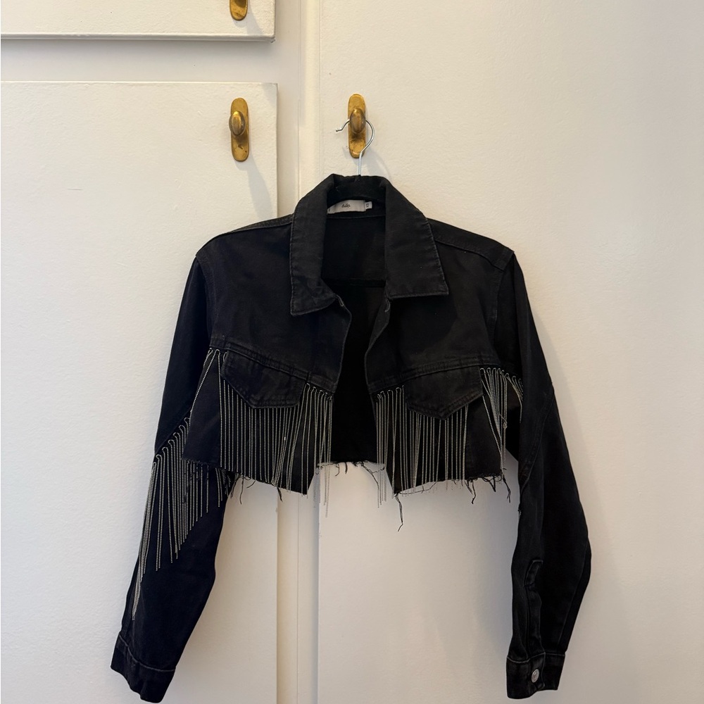 Adika Black Cropped Fringe Jean Jacket